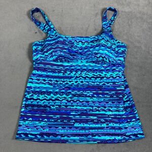 Lands End Womens Blue Purple Abstract Stripe Tankini Swim Top D-Cup Size 8 D